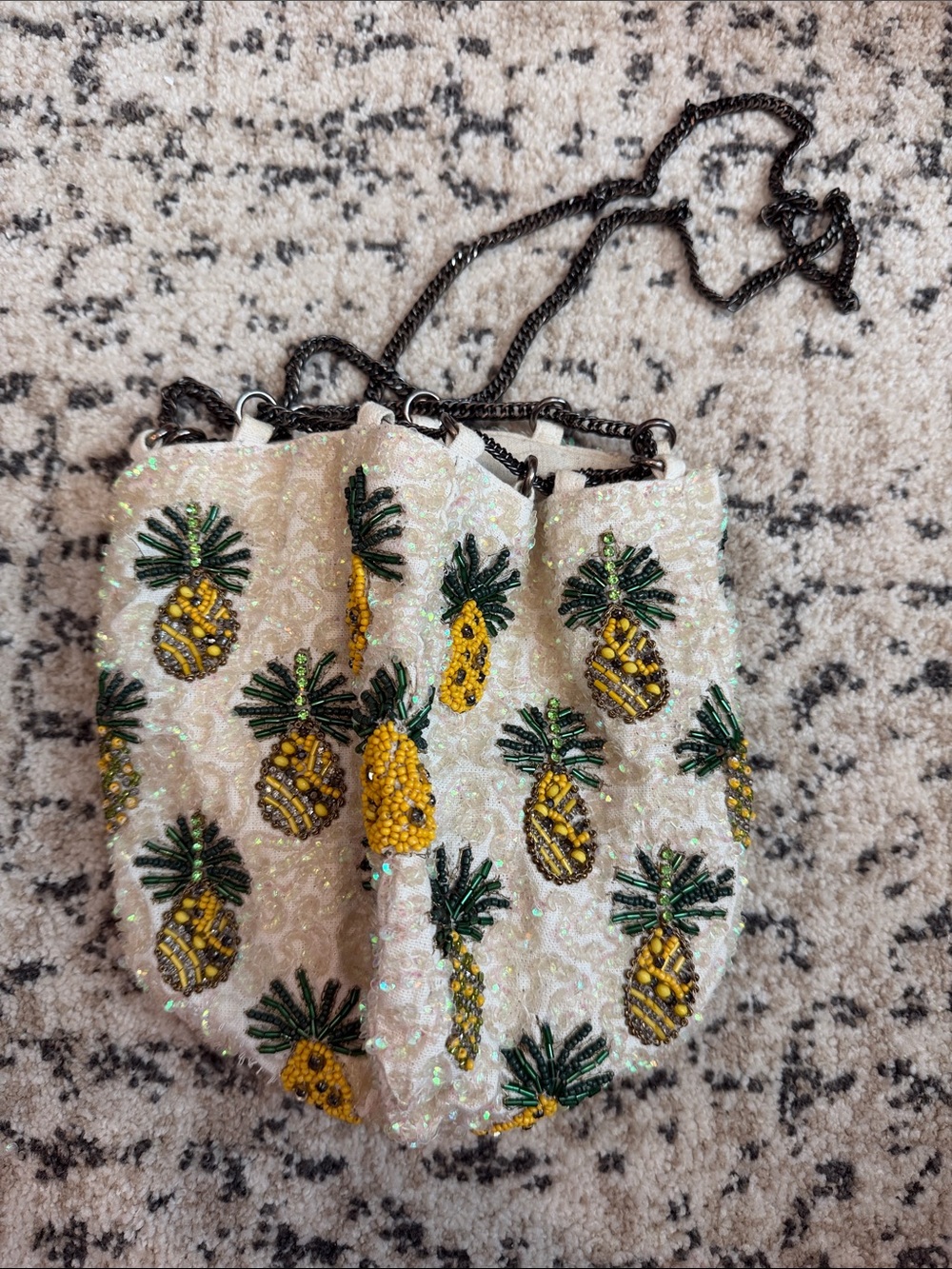 Zara Cream Beaded Pineapple Crossbody Bag